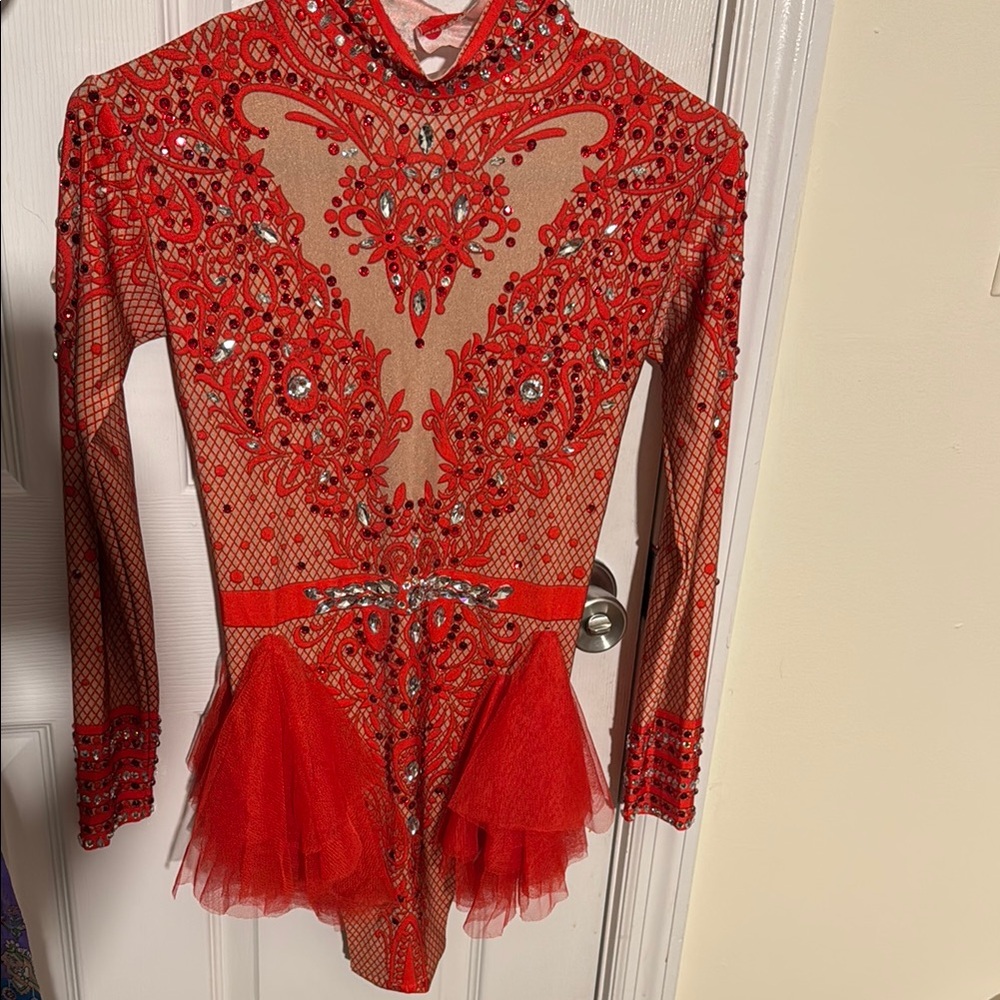 Elegant Red Embellished Women's Dance Costume